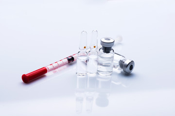 syringe close up. ampoules for injection.