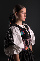 Slovak folklore. Slovakian folklore girl. Studio portrait.