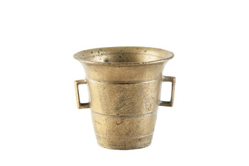 Vintage brass mortar on white