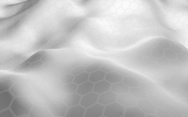 White honeycomb with a gradient color on a light background. Perspective view on polygon look like honeycomb. Wavy surface. Isometric geometry. 3D illustration