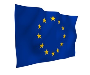 Slightly waving flag of the European Union isolated on white background, 3D rendering. Symbol of Europe. 3D illustration