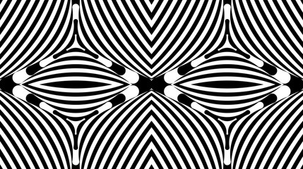 Seamless pattern with hypnotic trance texture. Abstract black and white striped background. Op art monochrome abstraction. Psychedelic trippy art.