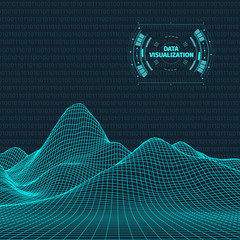 Big data visualization. Background 3d .Big data connection background. Cyber technology Ai tech wire network futuristic wireframe data visualisation. Vector illustration . Artificial intelligence .