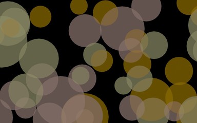 Multicolored translucent circles on a dark background. Yellow tones. 3D illustration