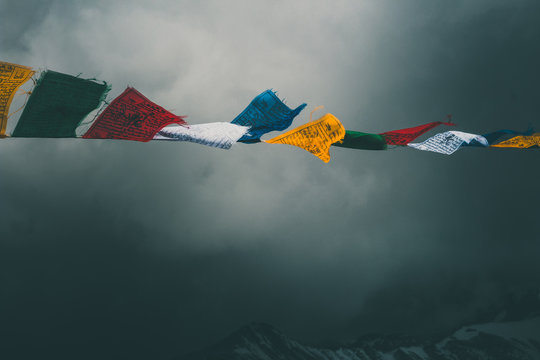 colored flags on a string
