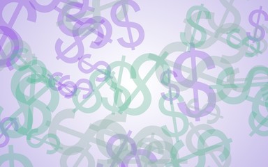 Multicolored translucent dollar signs on white background. 3D illustration