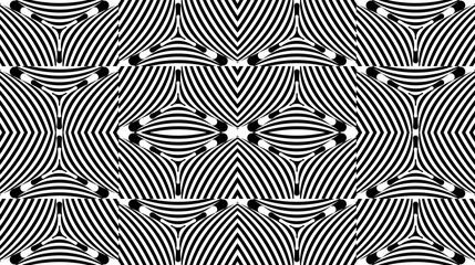 Seamless pattern with hypnotic trance texture. Abstract black and white striped background. Op art monochrome abstraction. Psychedelic trippy art.