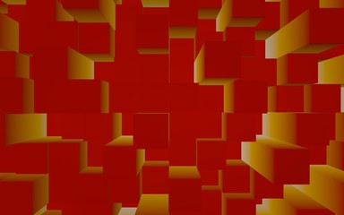 Abstract red elegant cube geometric background. Chaotically advanced rectangular bars. 3D Rendering, 3D illustration