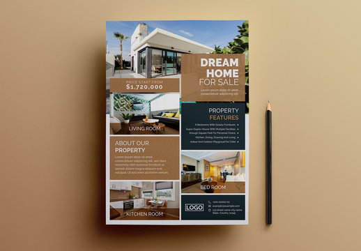 Real Estate Flyer Layout with Brown Accents