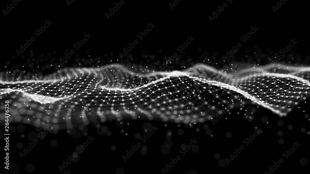 Aufkleber Wave 3d. Futuristic point wave. Abstract background with a dynamic wave. Data technology illustration.