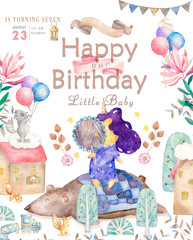 Watercolor isolated cute watercolor unicorn clipart. Nursery unicorns illustration. Princess unicorns poster. Trendy pink cartoon horse. Birthday, celebration invite card. Funny zoo