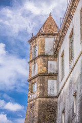 Rear view of the building of the Royal Palace "Paço real" with tower, belonging to the University of Coimbra, Portugal