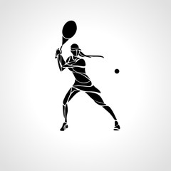 Tennis player female stylized abstract vector silhouette