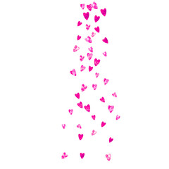 Mothers day background with pink glitter confetti. Isolated heart symbols in rose color. 