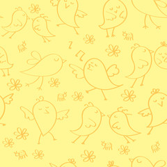 Pattern Set and freehand sketch with birds. Used for greeting card, poster design.Vector illustration