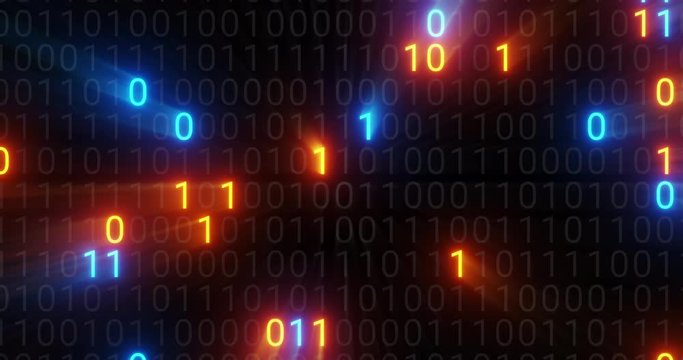 Abstract seamless blue and orange digital binary code matrix background loop. Motion graphic for Big data information technology, data center, block chain, server, internet, hi-speed. 3D rendering