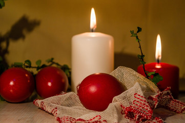 Easter tradition. Red eggs Christian holiday. Religious tradition. 