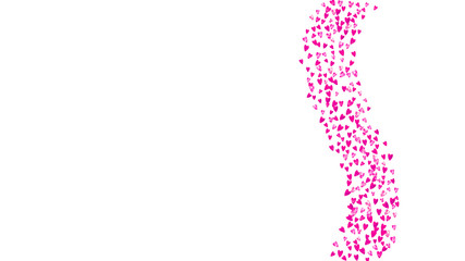 Mothers day background with pink glitter confetti. Isolated heart symbols in rose color. 