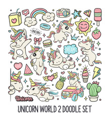 Unicorns Hand Drawn Doodle Color Vector 2