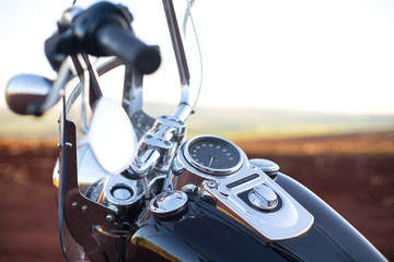 Black and chrome vintage motorcycle.