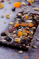dark chocolate bar with dried fruit 
