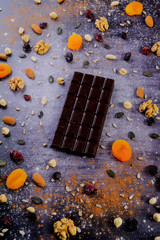 dark chocolate bar with dried fruit 