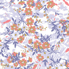 Fototapeta premium Floral bouquet pattern with small flowers and leaves