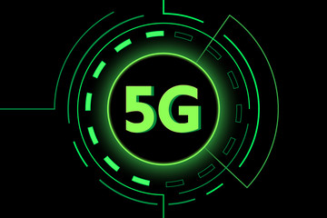 Green 5G new technology internet wifi connection vector design on black background.