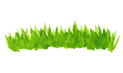 illustration of a green strip of watercolor grass on a white