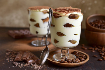 Tiramisu - traditional italian dessert with mascarpone cheese, bisquit, coffee, cream and eggs.
