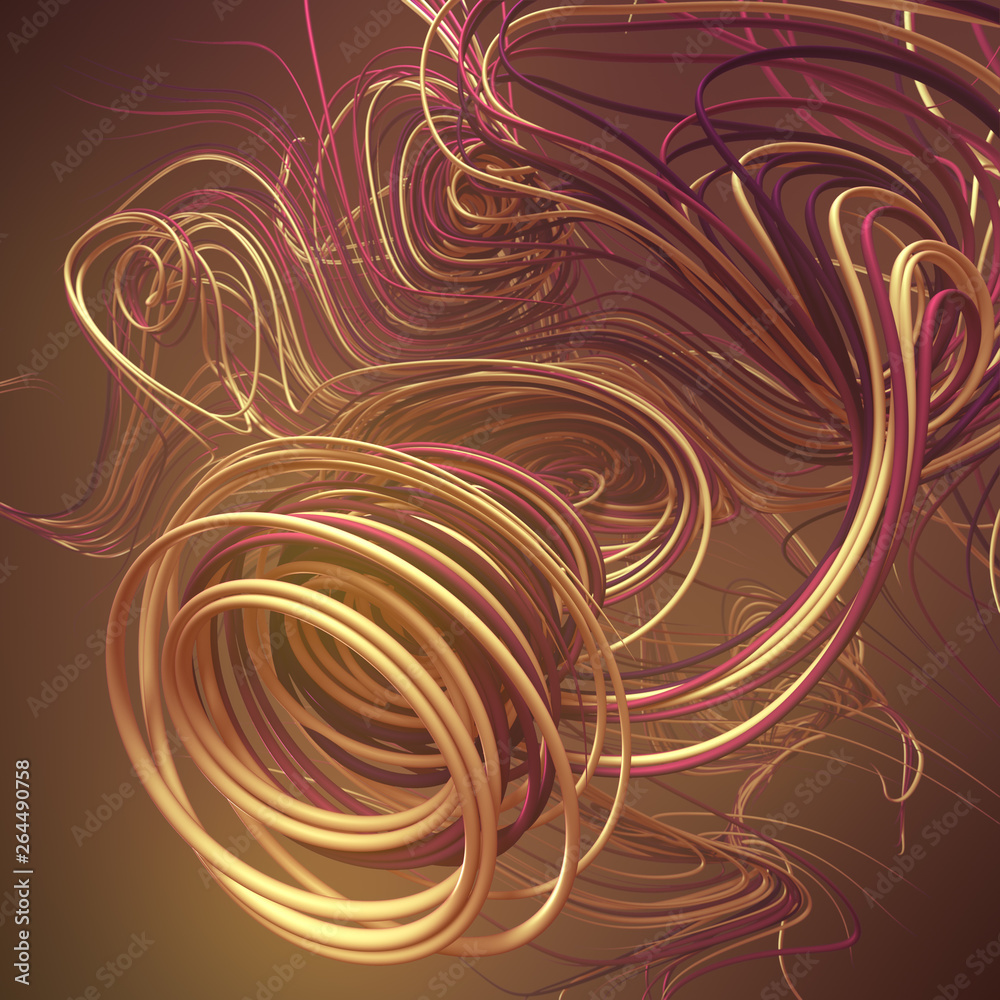 Poster Interlacing abstract colored curves. Computer generated geometric pattern. 3D rendering