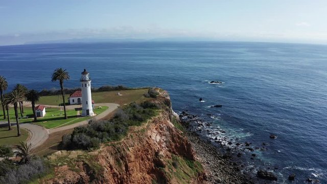 Point Vicente Lighthouse by ocean bluff, Palos Verdes, California, Aerial