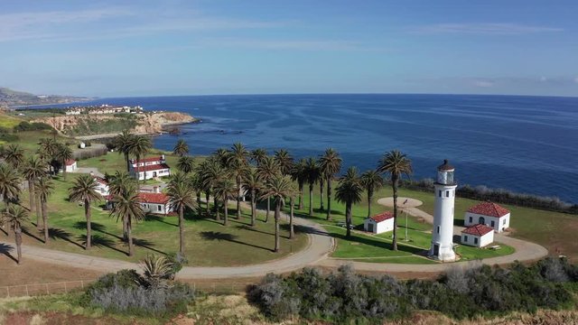 Aerial Orbit of Point Vicente Lighthouse in Palos Verdes, California