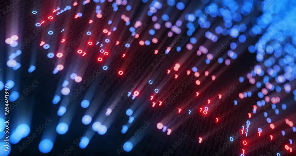 Poster Hacking digital binary code matrix 01 background loop. Hacker, dark web, matrix, Digital data code in safety security technology concept. Abstract seamless red and blue 3D rendering