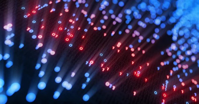 Hacking digital binary code matrix 01 background loop. Hacker, dark web, matrix, Digital data code in safety security technology concept. Abstract seamless red and blue 3D rendering
