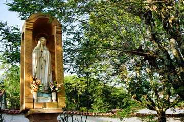Statue of the Virgin Mary in a park in Barichara, Santander