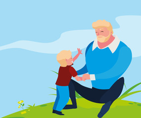 father with son in the field