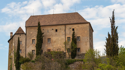 Detail view on Castle Schenna (Scena) near Meran. Schenna, Province Bolzano, South Tyrol, Italy.