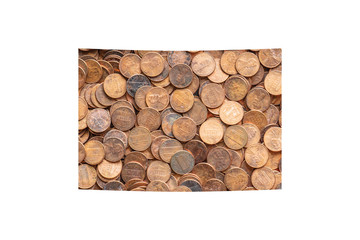 Wyoming State Map and Money Concept, Piles of Coins, Pennies