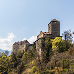 Fototapeta na wymiar Detail view on Tyrol Castle on mountain. Tirol Village, Province Bolzano, South Tyrol, Italy.