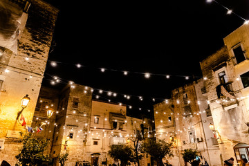Bari, Italy - March 12, 2019: Largo Albicocca Piazza degli Innamorati at night.