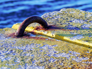 Mooring for boats on the coast of the bay of the city of Cadiz, Andalusia. Spain. Europe