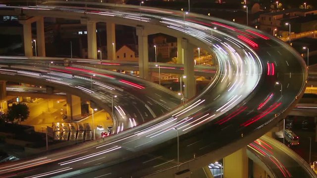 Timelapse of traffic on Nanpu Spiral at night , Shanghai, China