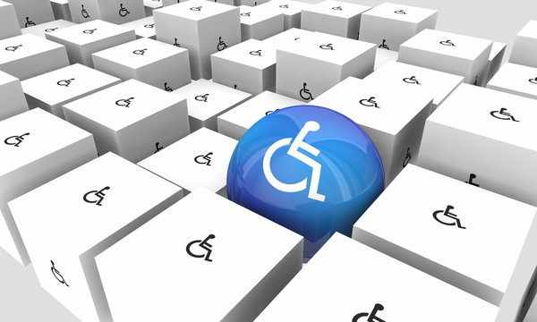 Wheelchair Disabled Person Symbol Disability Sphere Cubes Special Unique 3d Illustration