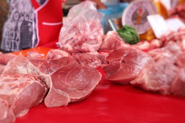 fresh pork meat in market
