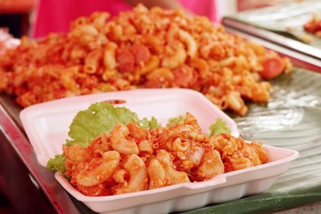 pasta with sausage at street food