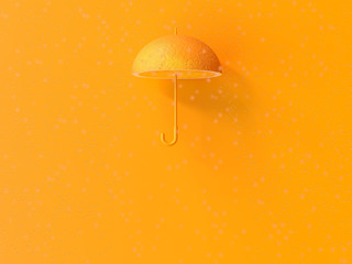 Orange umbrella shape and rain.