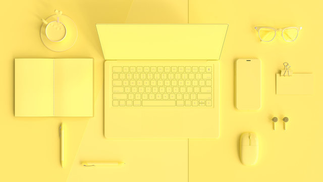 Minimal idea concept, work desk yellow color