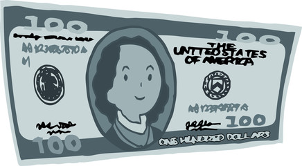 Monochrome Deformed Cute hand-painted 100 US dollar banknote 