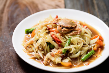 Spicy green papaya salad, Thai food (Som Tum)